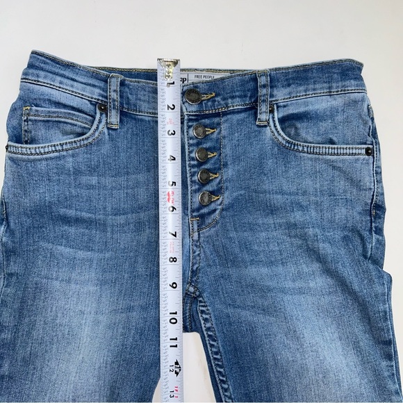Free People Button-Fly Skinny Jeans Blue Raw Hem Mid Rise Stretch 27 - Picture 12 of 13